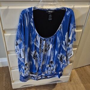 Style & Co. Blue Batwing Style Sleeve Blouse with Tie Front